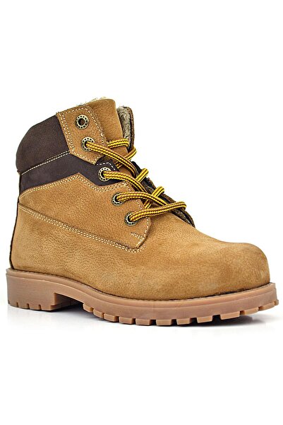 Rakerplus Genuine Leather Tan Brown Lace-Up Zippered Winter Children's Boots