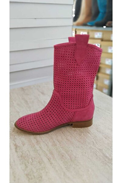 POTEEN Ptc Devine Kadın Süet Kısa Topuk Delikli Yazlık Bot-fuşya