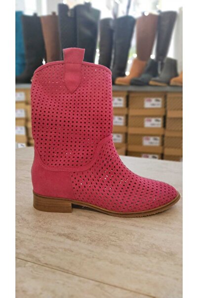 POTEEN Ptc Devine Kadın Süet Kısa Topuk Delikli Yazlık Bot-fuşya