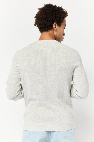 CELIO Men Ribbed Neck Heather Sweater, Light Grey