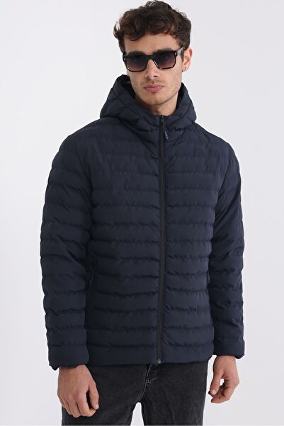 D1fference Men's Navy Blue Lined Windproof Hooded Winter Coat