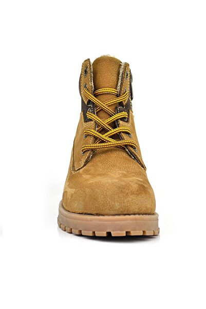 Rakerplus Genuine Leather Tan Brown Lace-Up Zippered Winter Children's Boots