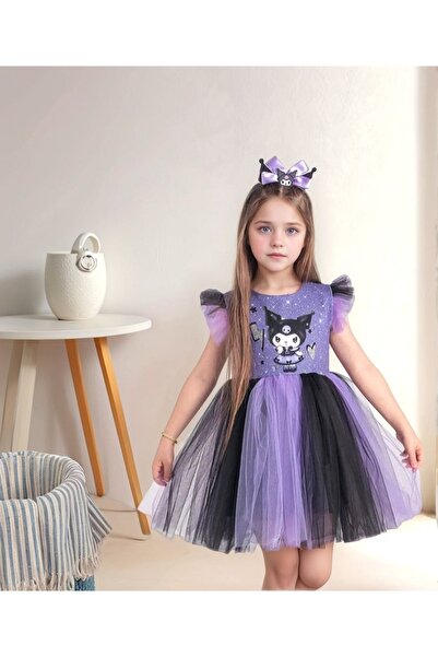 ABİYEKİDS Kuromi Çocuk Elbise Taç Dahil Aby4481