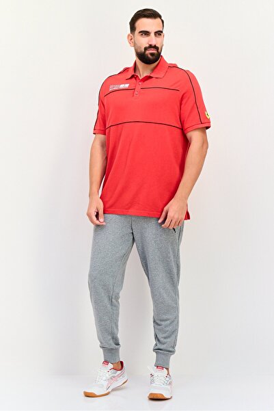 Puma Scuderia Ferrari Men Sportswear Fit Graphic Print Outdoor Polo Shirt, Red