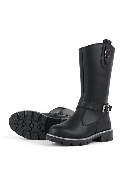 Rakerplus Siyah Fermuarlı Uzun Kız Çocuk Çizme