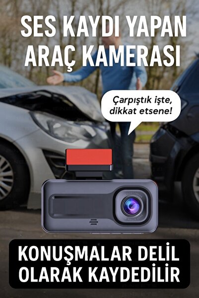 Zineets Siyah 1080p Araç içi 3 Kameralı Lcd Ekranlı Gece Görüşlü , G-sensör , Geri Görüş Kamera