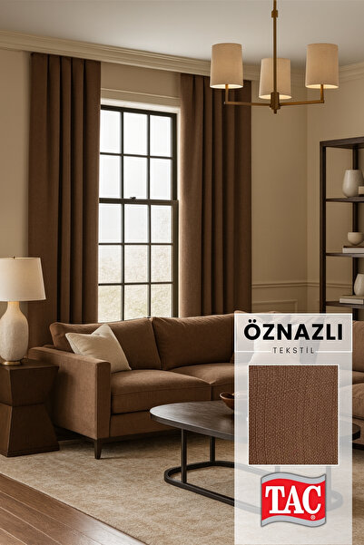 Taç Doğal Doku Keten Görünümlü Fon Perde – Ekstraforlu Büzgülü, Zengin Renk K...