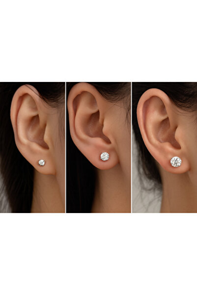 Z&T ACCESORIES أقراط من الفولاذ الحجري ثلاثية الفضة