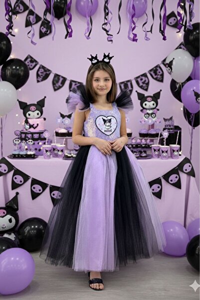 ABİYEKİDS Kuromi Kostümü  Kız Çocuk Abiye Elbisesi Kuromi Doğum Günü Parti Elbisesi ABY885