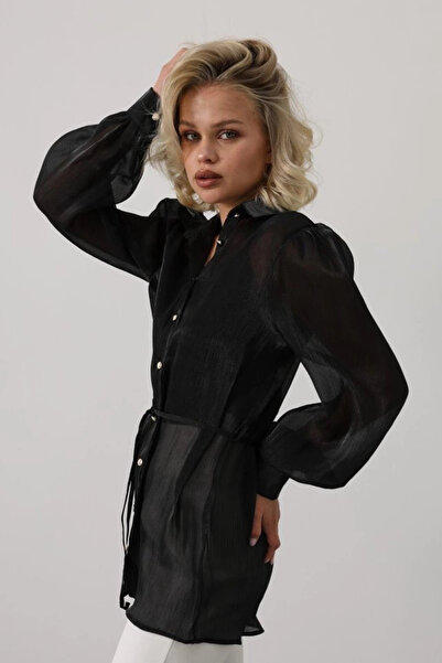 Silerra Πουκάμισο με μακρύ μανίκι με δεμένη μέση - Μαύρο