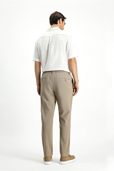 Kiğılı Super Slim Fit Ekstra Dar Kesim Beli Lastikli İpli Gofre Likralı Klasik Kumaş Pantolon