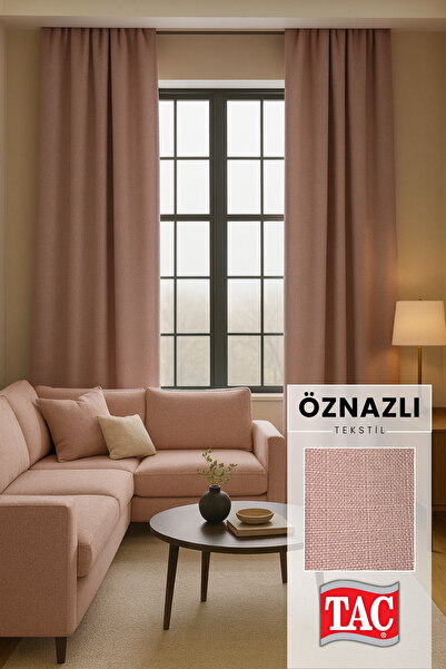 Taç Doğal Doku Keten Görünümlü Fon Perde – Ekstraforlu Büzgülü, Zengin Renk Kartelalı Model, Sade Şık