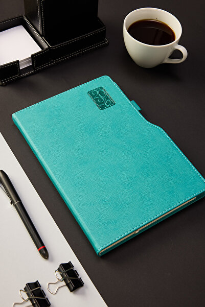 locko Kişiye Özel Hediyelik Cilt 2026 Düz Sert Kapak Turkuaz Deri Ajanda
