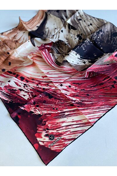 Vissona Tivil Silk Scarf 50929 - 3 Red Watercolor Pattern