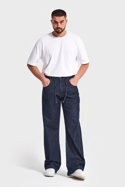 its basic Чоловічі джинси кольору індиго NC17 7w5-50 Relaxed Baggy Fit з ременем на шнурівці, внутрішня довжина 79 см, 100% бавовна, денім