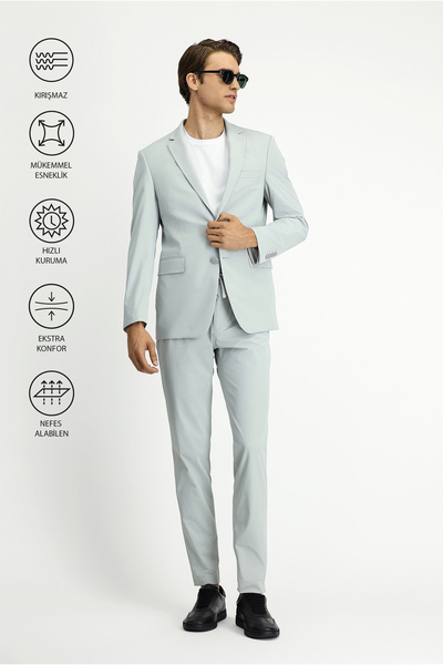 Kiğılı Techno-Line Super Slim Fit Ekstra Dar Kesim Beli Lastikli İpli Çantalı Likralı Takım Elbise