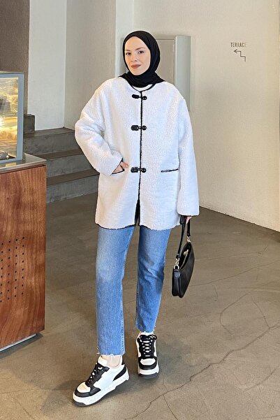 lamelif Μπουφάν Shepherd με κουμπιά Teddy Λευκό