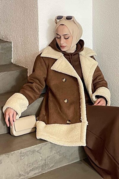 lamelif Bitter Brown Fur Coat - Buttons on the Front