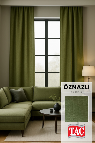 Taç Doğal Doku Keten Görünümlü Fon Perde – Ekstraforlu Büzgülü, Zengin Renk Kartelalı Model, Sade Şık