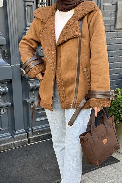 lamelif Μπουφάν Biker Suede με επένδυση από γούνα TABA