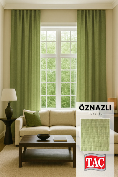 Taç Doğal Doku Keten Görünümlü Fon Perde – Ekstraforlu Büzgülü, Zengin Renk Kartelalı Model, Sade Şık