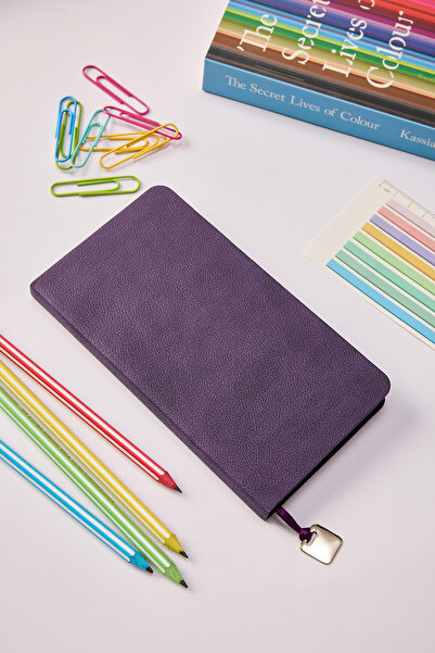 locko Kişiye Özel Hediyelik Cep Boy Lastikli Çizgili 192 Sayfa Mor Deri Not D...