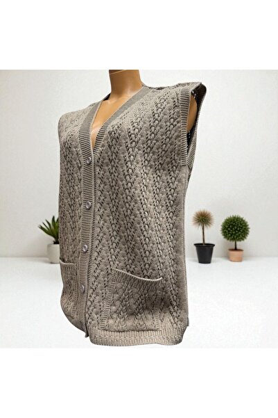 TUTUYA TEXTIL Pocketed Knitwear Mother's Vest - Houndstooth Knitted Dowry Casual Design