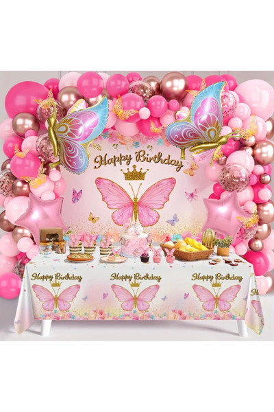 ALYA PARTY Набір для дня народження з рожевими повітряними кульками та метели...