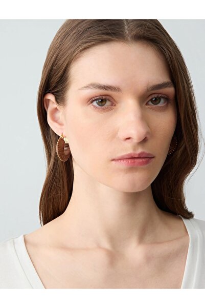 mos&more Brown Leather Hoop Stylish Women's Earrings