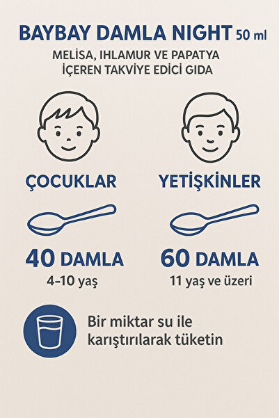 Onila BayBay Night Uyku Problemi Olan Çocuk Ve Yetişkinler İçin Melisa Ve Papatya Özlü Bitkisel Damla 50ml