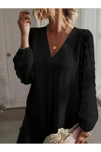 Omarı Γυναικεία μπλούζα με μακρύ μανίκι με λαιμόκοψη σε σχήμα V και λεπτομέρεια στον καμπρέλα