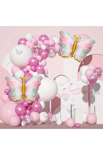 ALYA PARTİ ALTIN KELEBEK Folyo Balonlu Bol Balonlu Ve Bol Malzemeli Doğum Günü Seti