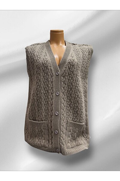 TUTUYA TEXTIL Pocketed Knitwear Mother's Vest - Houndstooth Knitted Dowry Casual Design