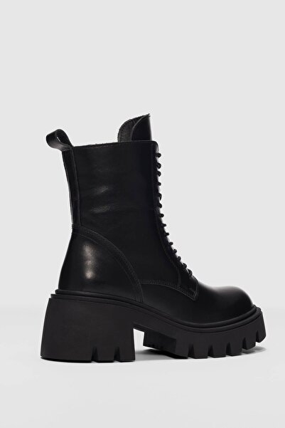 selinshoes Cizme de damă Ravnor din piele naturală, cu fermoar lateral, cu șireturi - NEGRU