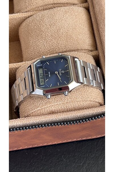 catera Men's watch with a silver stainless steel strap and a navy dial