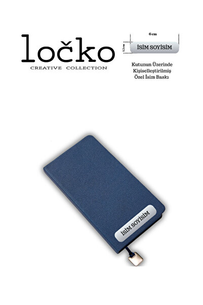 locko Kişiye Özel Hediyelik Cep Boy Lastikli Çizgili 192 Sayfa Lacivert Deri Not Defteri