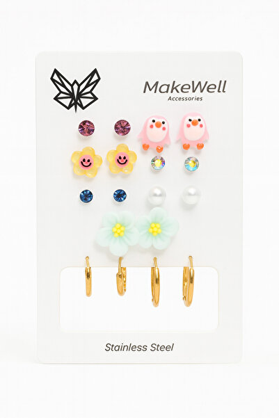 MakeWell أقراط من الفولاذ غير قابلة للتشويه، أقراط من الفولاذ بتصميم البطريق والبابونج والزهور