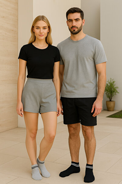 KAYSSOCK Комплект от 8 чифта памучни чорапи с ивици за жени и мъже, дишащи, черни и сиви