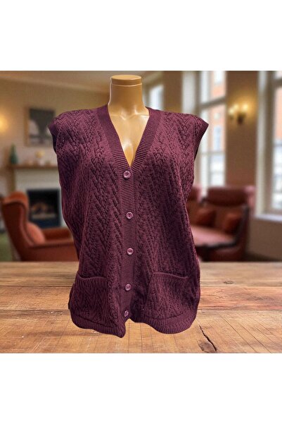 TUTUYA TEXTIL Pocketed Knitwear Mother's Vest - Houndstooth Knitted Dowry Casual Design