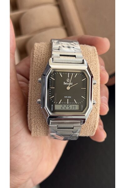 catera Men's Watch with Silver Stainless Steel Strap and Black Dial