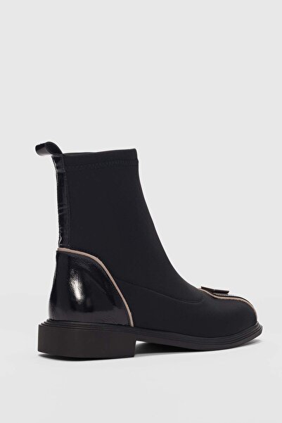 selinshoes Snug Ön Kare Aksesuar Detaylı Kadın Streç Bot-SİYAH