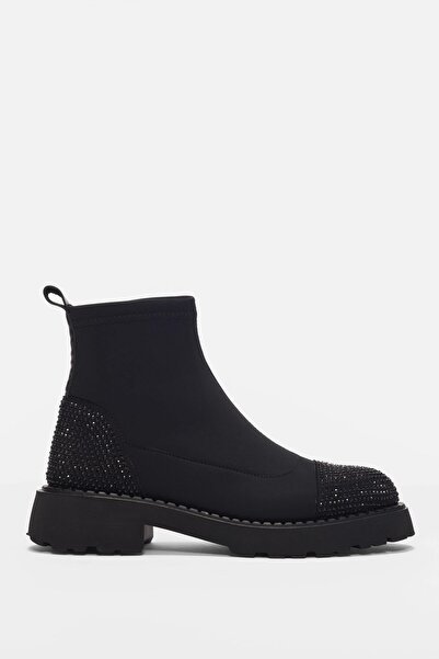 selinshoes Γυναικείες μπότες Nova με λεπτομέρεια από πέτρα με γυαλιστερό επιφάνεια-ΜΑΥΡΟ