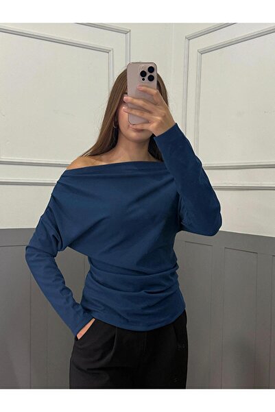 peri tower PRODUS NOU Bluză cu mânecă lungă din țesătură creponată tricotată, cu guler drapat și detaliu cu drapele 0031