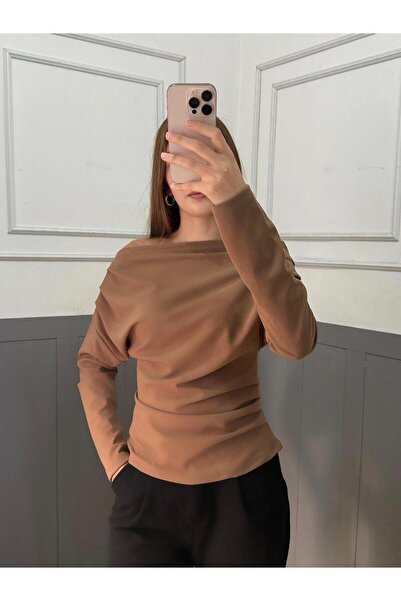 peri tower PRODUS NOU Bluză cu mânecă lungă din țesătură creponată tricotată, cu guler drapat și detaliu cu drapele 0031