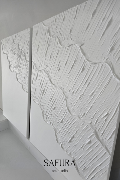 Safura Art Studio Dokulu Tablo – El Yapımı 3 Boyutlu Alçı Minimalist Doku, Modern İskandinav Kabartmalı (Dalga No:1)