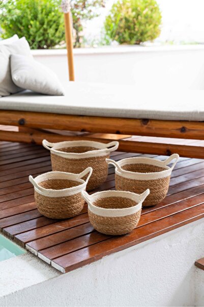 KaiHome Декоративний багатофункціональний набір з 4 плетених кошиків/кашпо/органайзерів