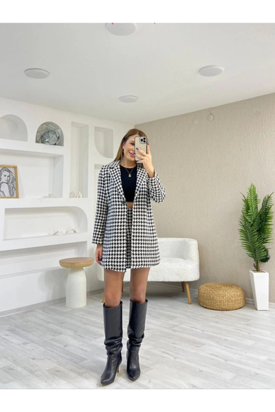 isez Жіночий комплект з пальто з візерунком «гусяча лапка» та спідницею з високою талією