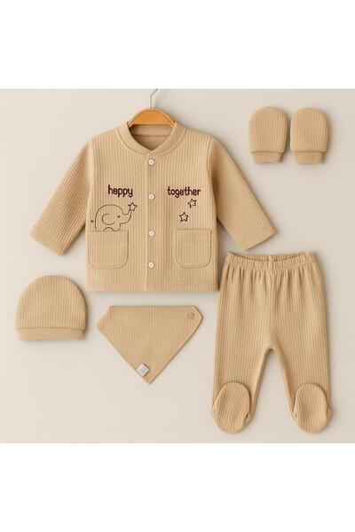 nevrankids Unisex Beige Happy Together Embroidered 5-Piece Hospital Release Set