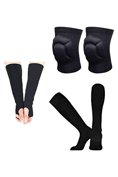 hn sport طقم وسادات ركبة للكرة الطائرة باللون الأسود مكون من 6 قطع وأكمام طويلة للركبة وجوارب طويلة للكرة الطائرة