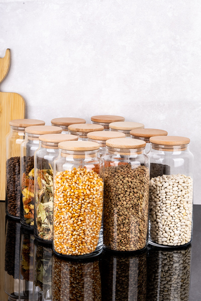 DNS HOME 12-Piece Glass Jar Set with Vacuum Lid Large Size Food Pulses Set 1300 ml